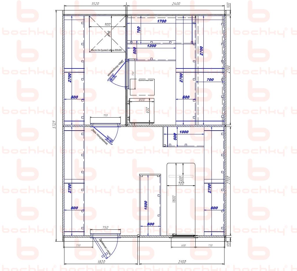 1520×2400-1820×2100 entrance left oven at the middle bottom