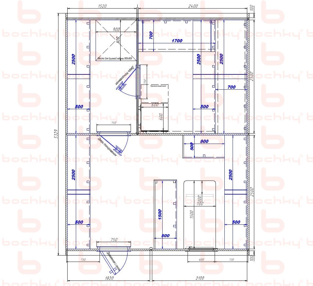 1520×2400-1820×2100 entrance left oven at the middle bottom