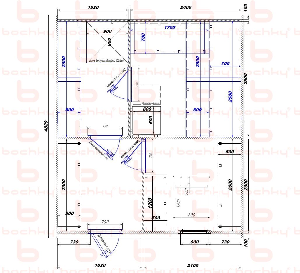 1520×2400-1820×2100 entrance left oven at the middle bottom