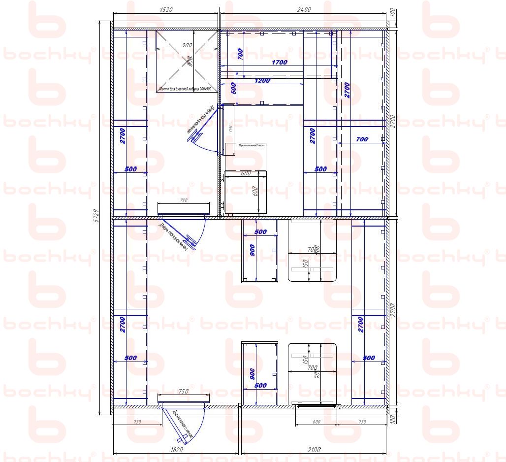 1520×2400-1820×2100 entrance left oven at the middle bottom Var 2