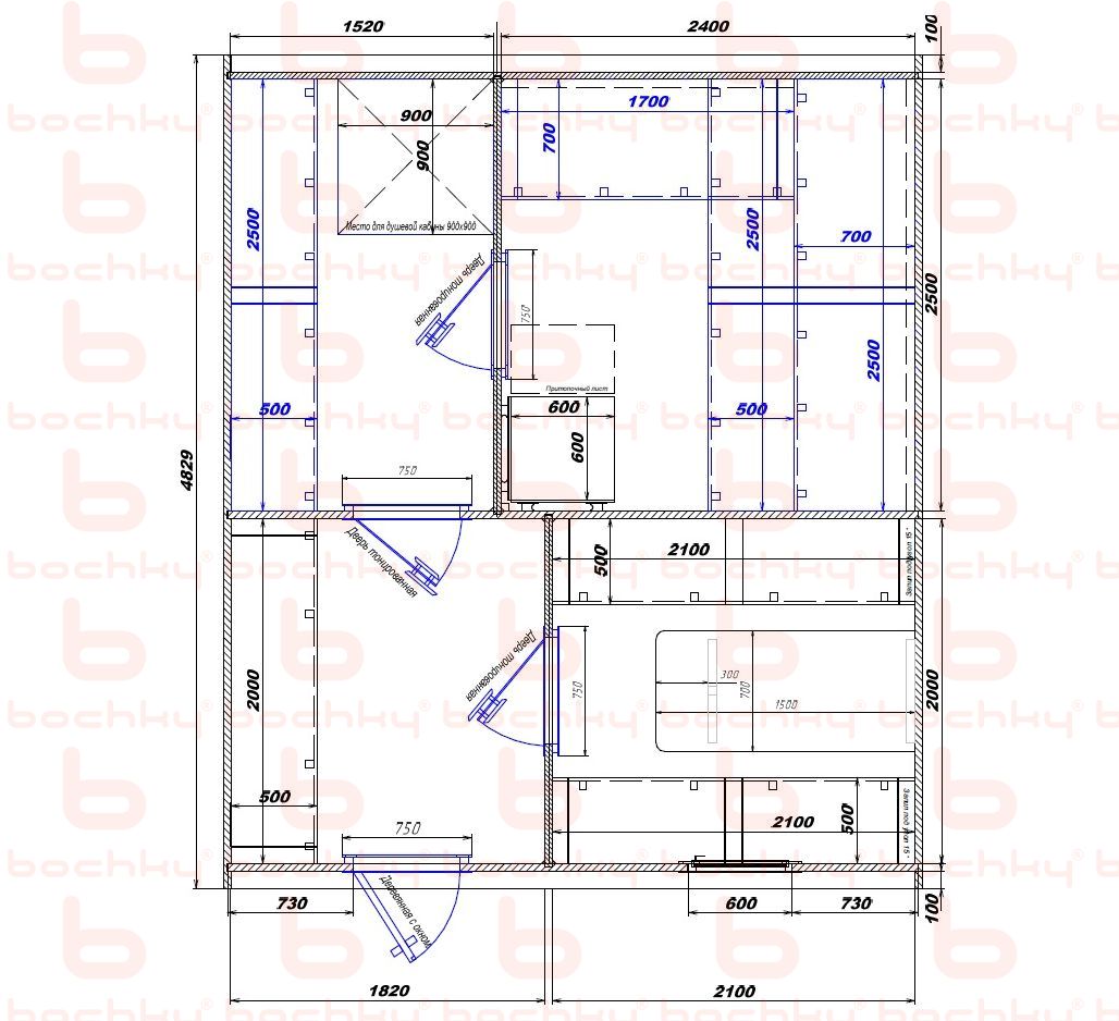 1520×2400-1820×2100 entrance left oven at the middle bottom Var 2