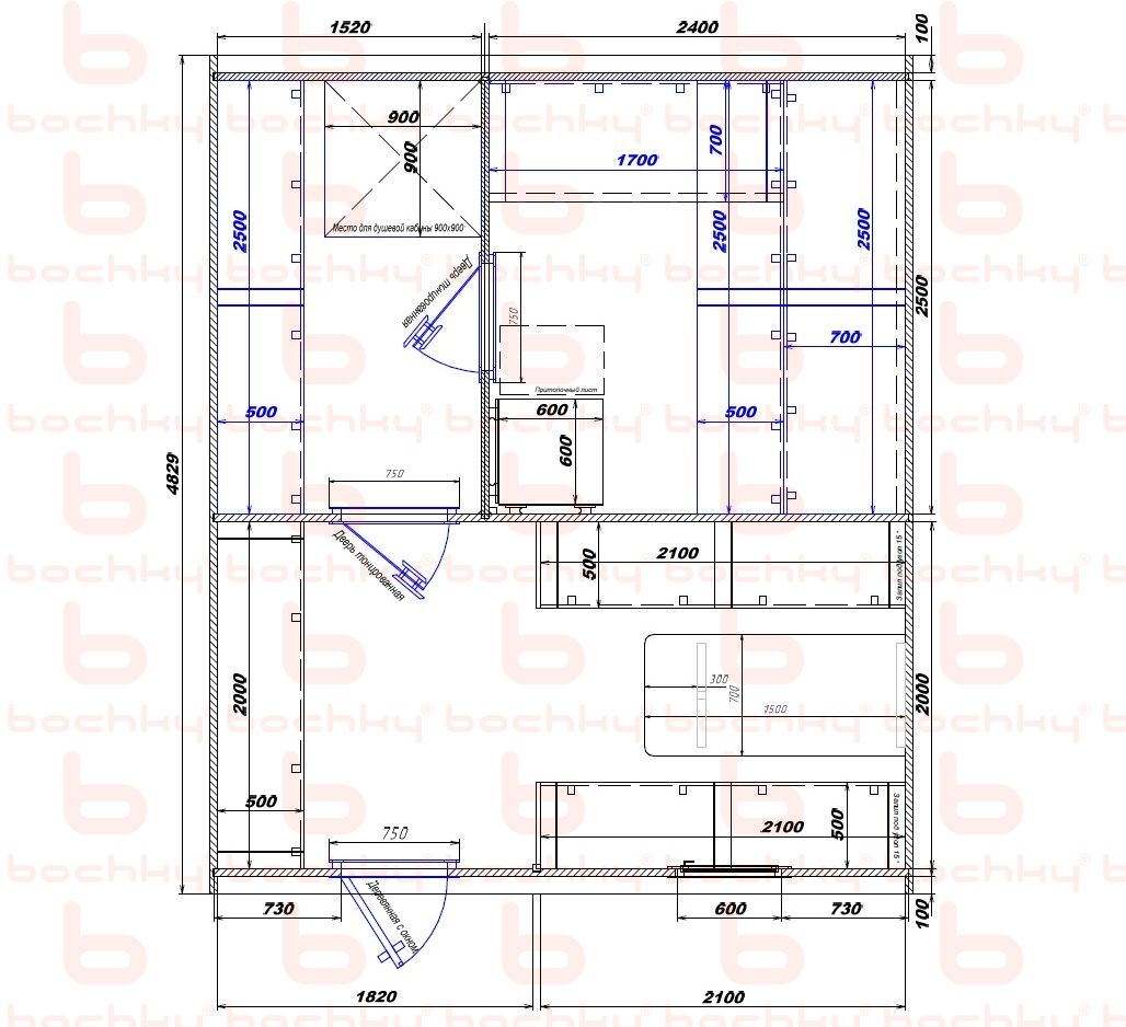 1520×2400-1820×2100 entrance left oven at the middle bottom Var 2