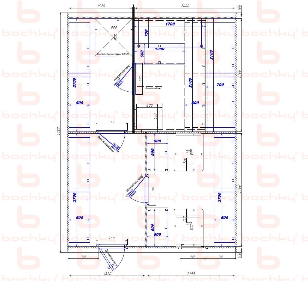 1520×2400-1820×2100 entrance left oven at the middle bottom Var 2