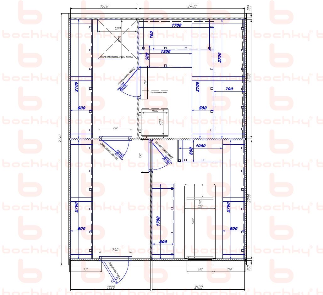 1520×2400-1820×2100 entrance left oven at the middle bottom
