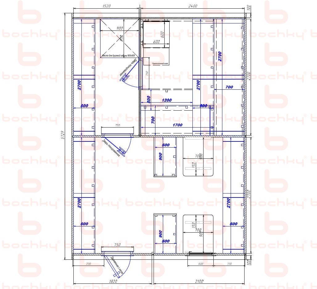 1520×2400-1820×2100 entrance on the left of the furnace at the blind bottom Var 2
