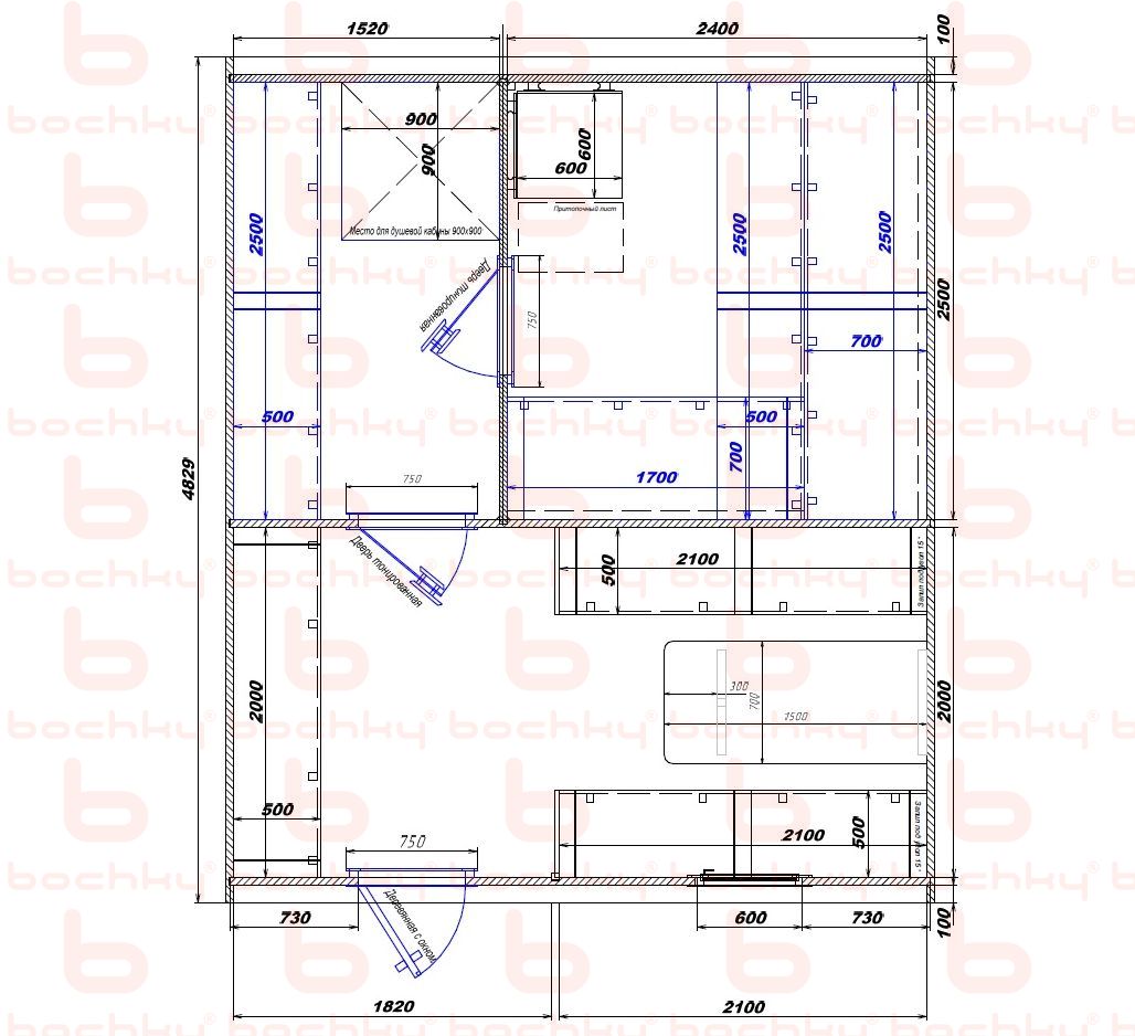 1520×2400-1820×2100 entrance on the left of the furnace at the blind bottom Var 2
