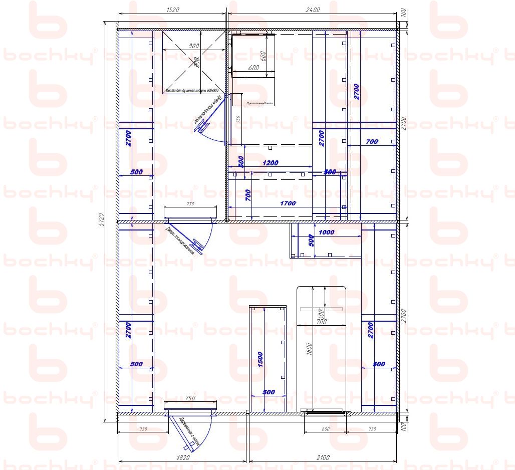 1520×2400-1820×2100 entrance to the left of the furnace at the blind bottom
