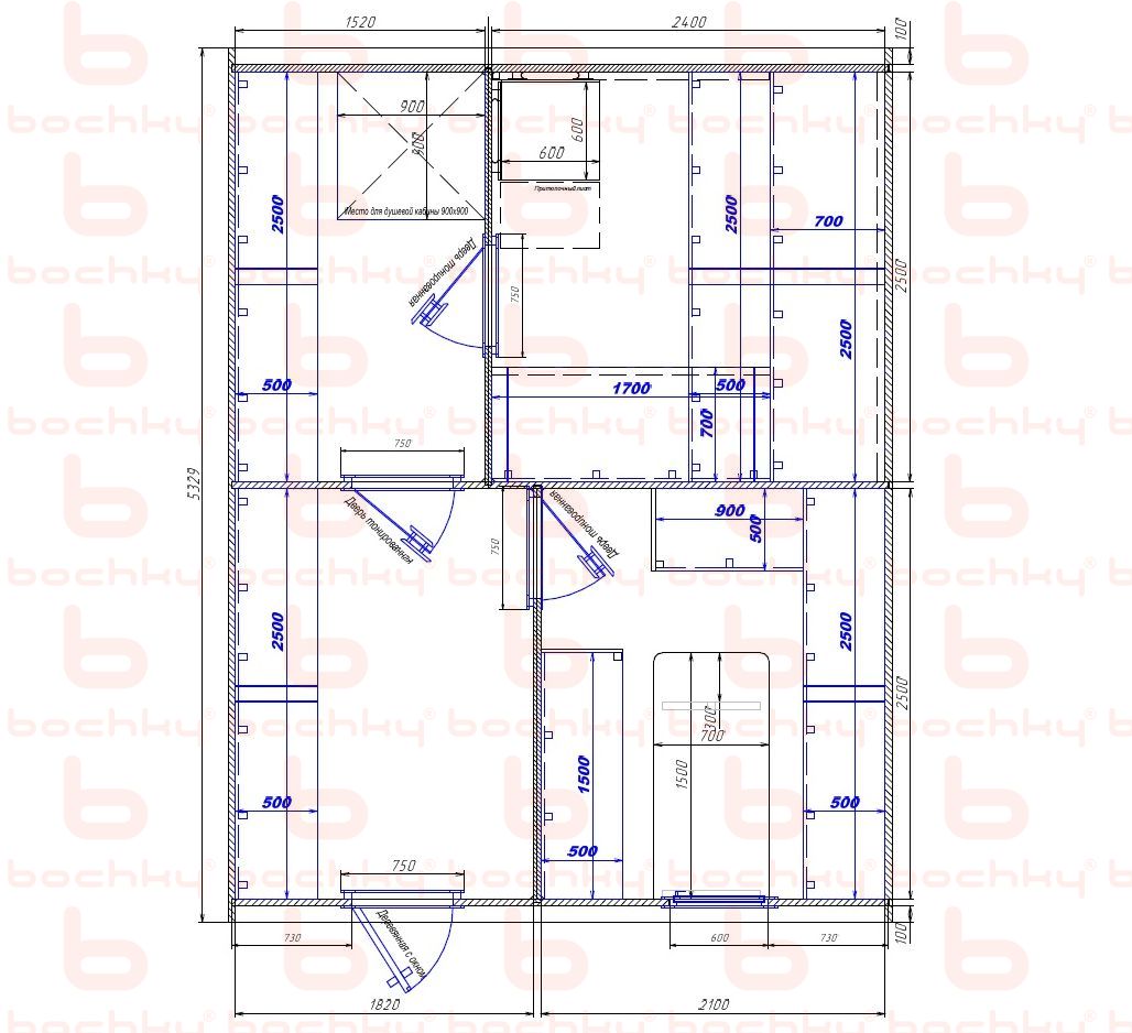 1520×2400-1820×2100 entrance to the left of the furnace at the blind bottom