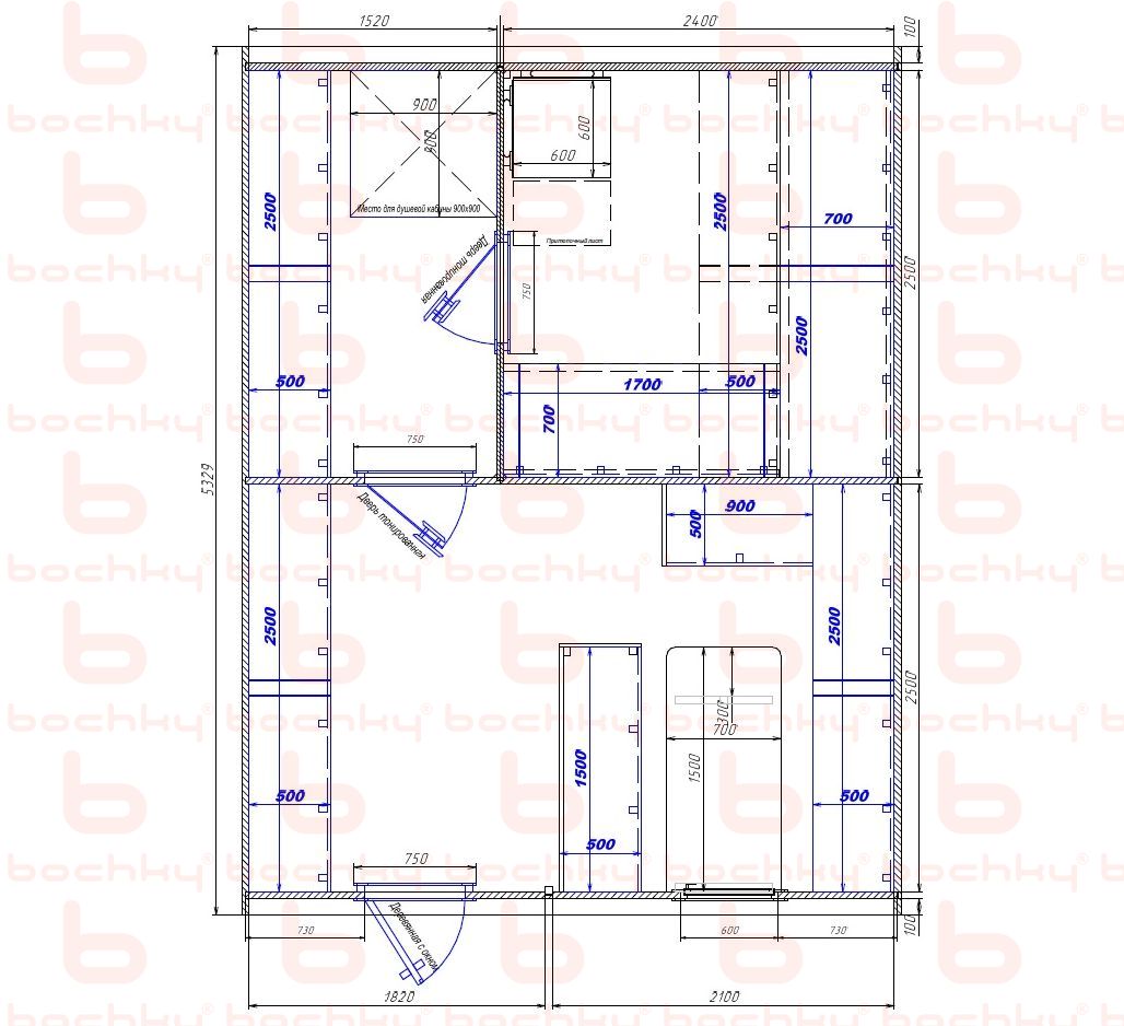 1520×2400-1820×2100 entrance left oven at the middle bottom