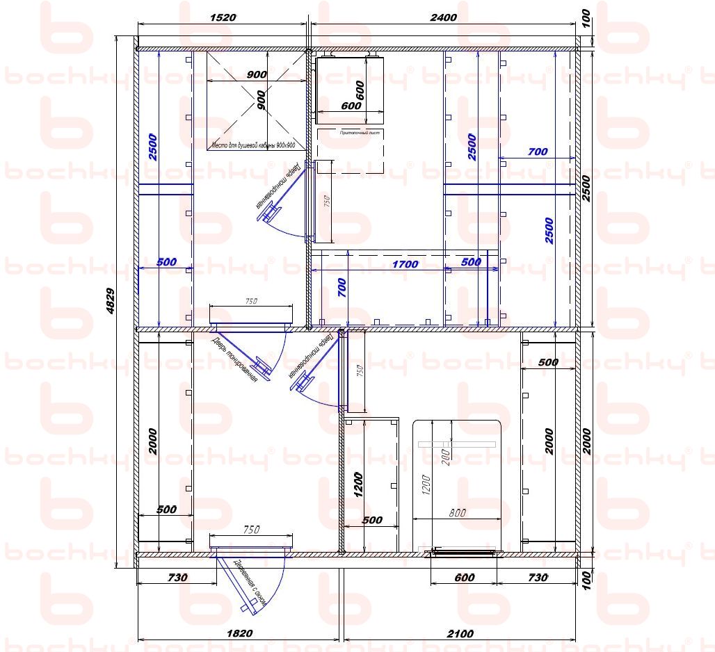 1520×2400-1820×2100 entrance to the left of the furnace at the blind bottom