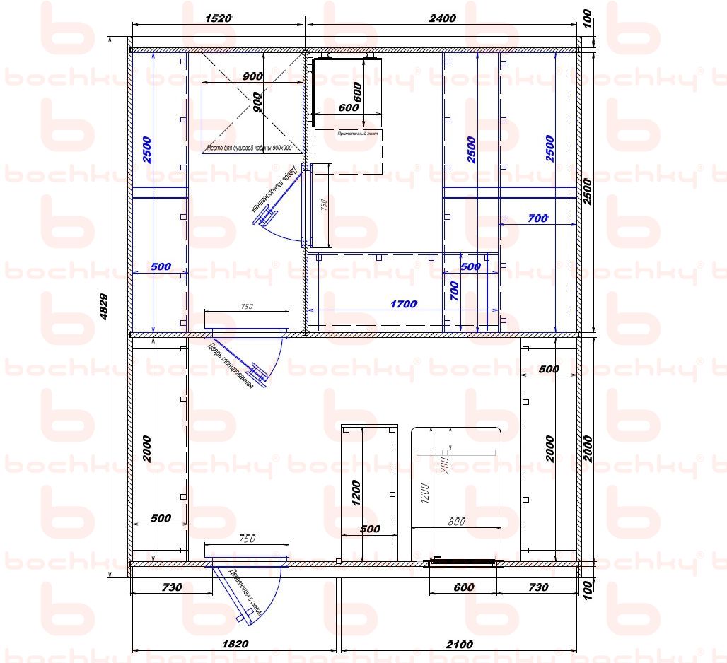 1520×2400-1820×2100 entrance to the left of the furnace at the blind bottom
