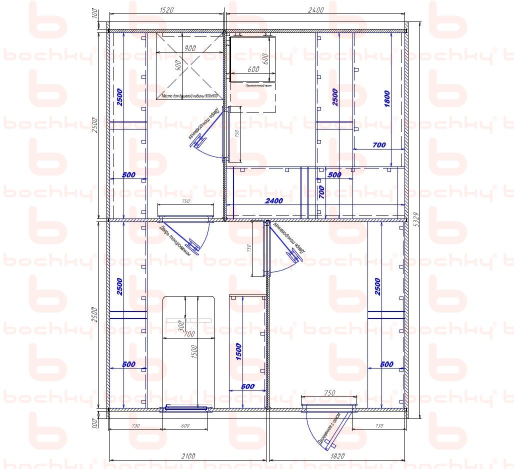 1520×2400-2100×1820 entrance on the right side of the oven at the blind bottom