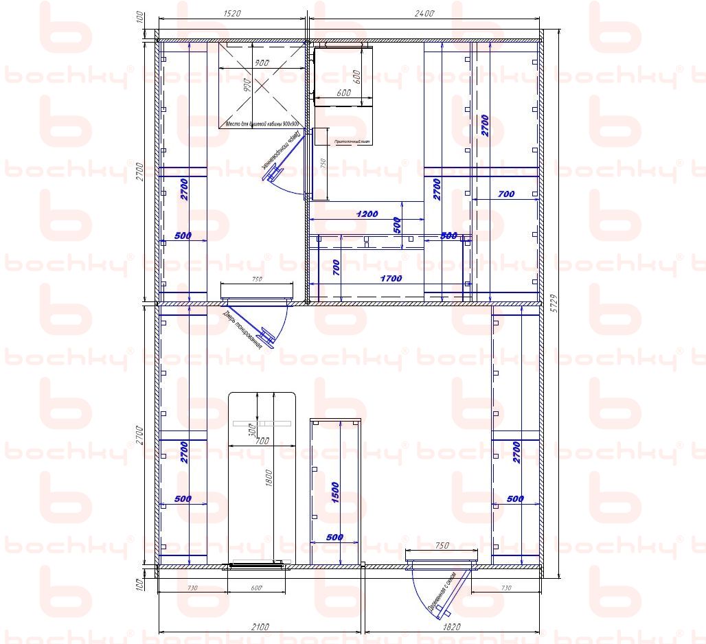 1520×2400-2100×1820 entrance on the right side of the oven at the blind bottom
