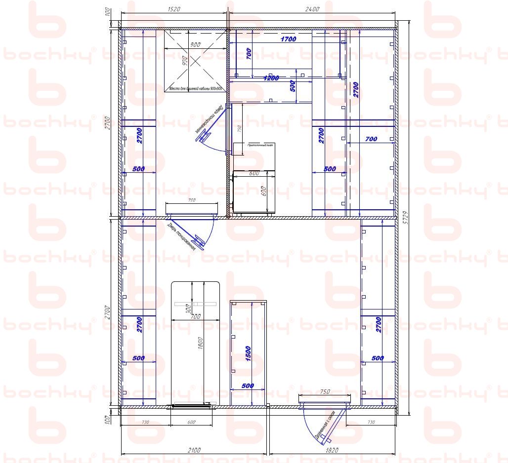 1520×2400-2100×1820 entrance on the right side of the oven at the middle bottom