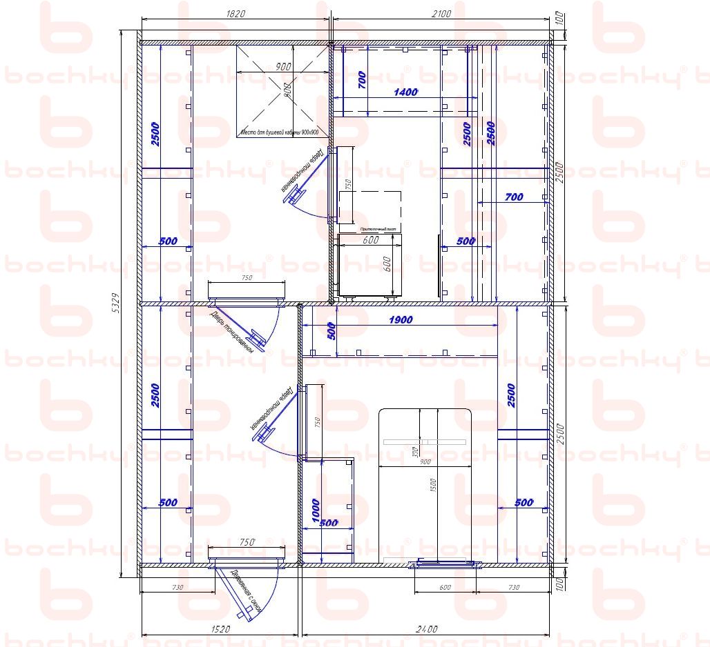 1820×2100-1520×2400 entrance left oven at the middle bottom