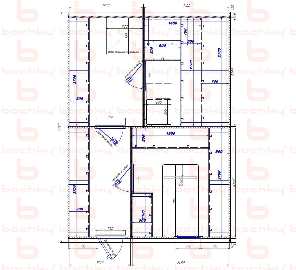 1820×2100-1520×2400 entrance left oven at the middle bottom
