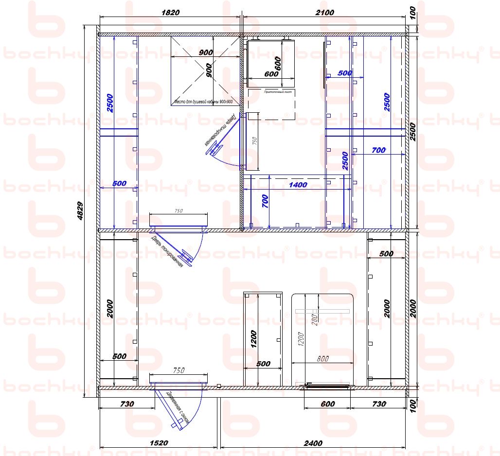 1820×2100-1520×2400 entrance to the left of the furnace at the blind bottom