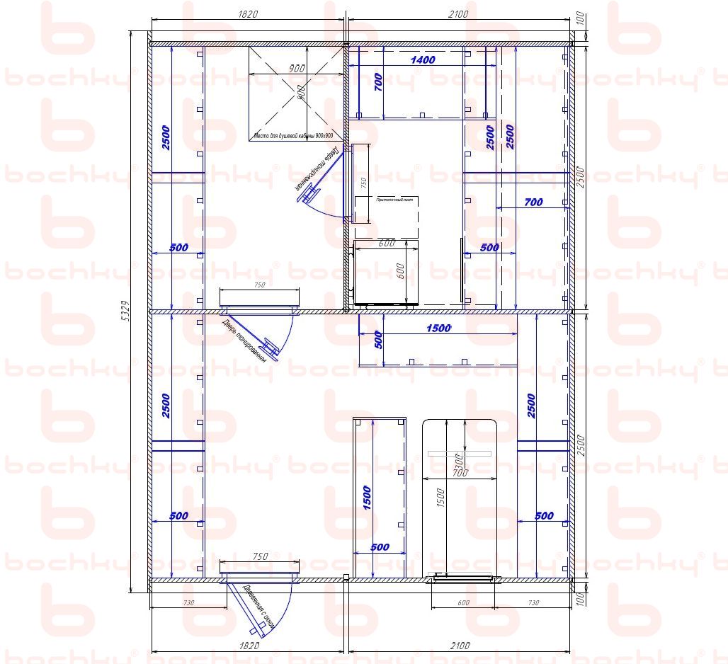 1820×2100-1820×2100 entrance left oven at the middle bottom
