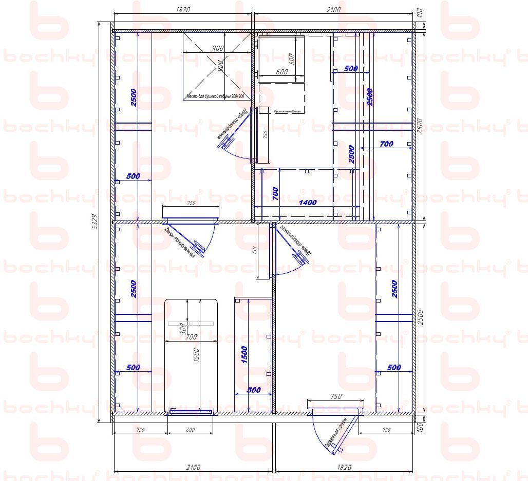 1820×2100-2100×1820 entrance on the right side of the oven at the blind bottom