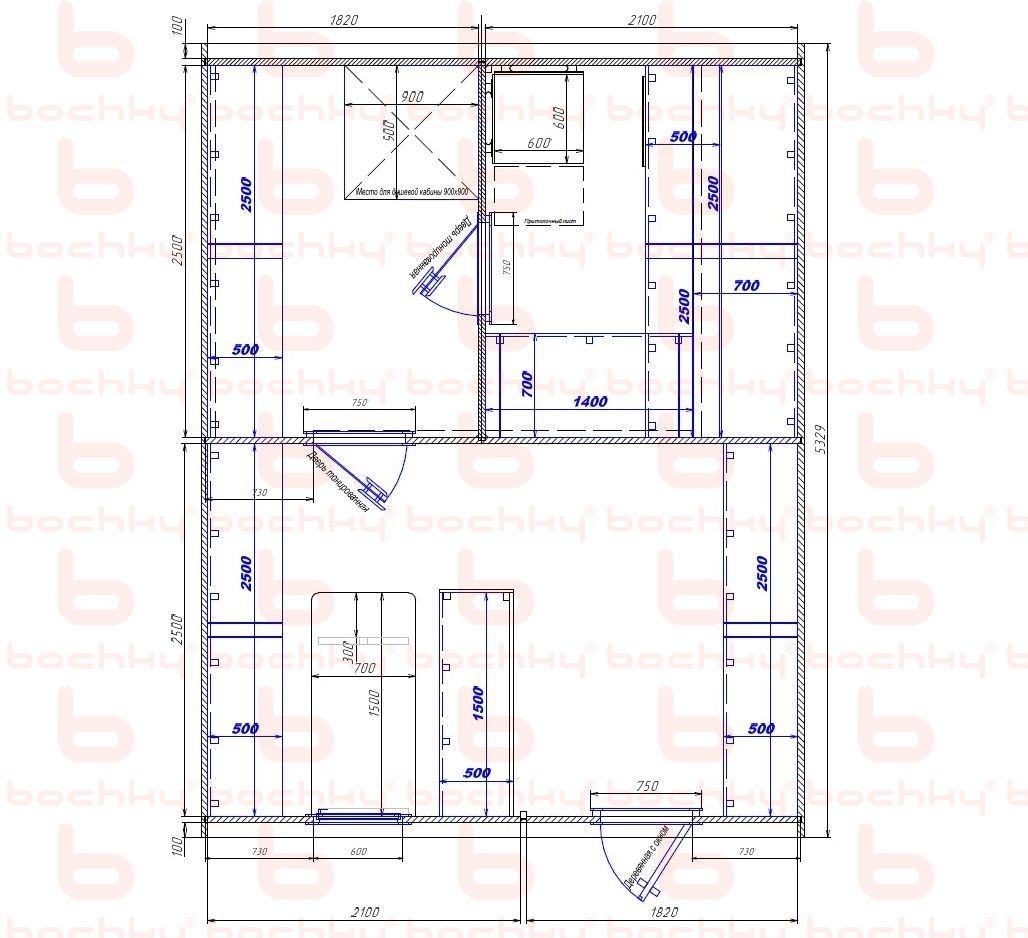 1820×2100-2100×1820 entrance on the right side of the oven at the blind bottom