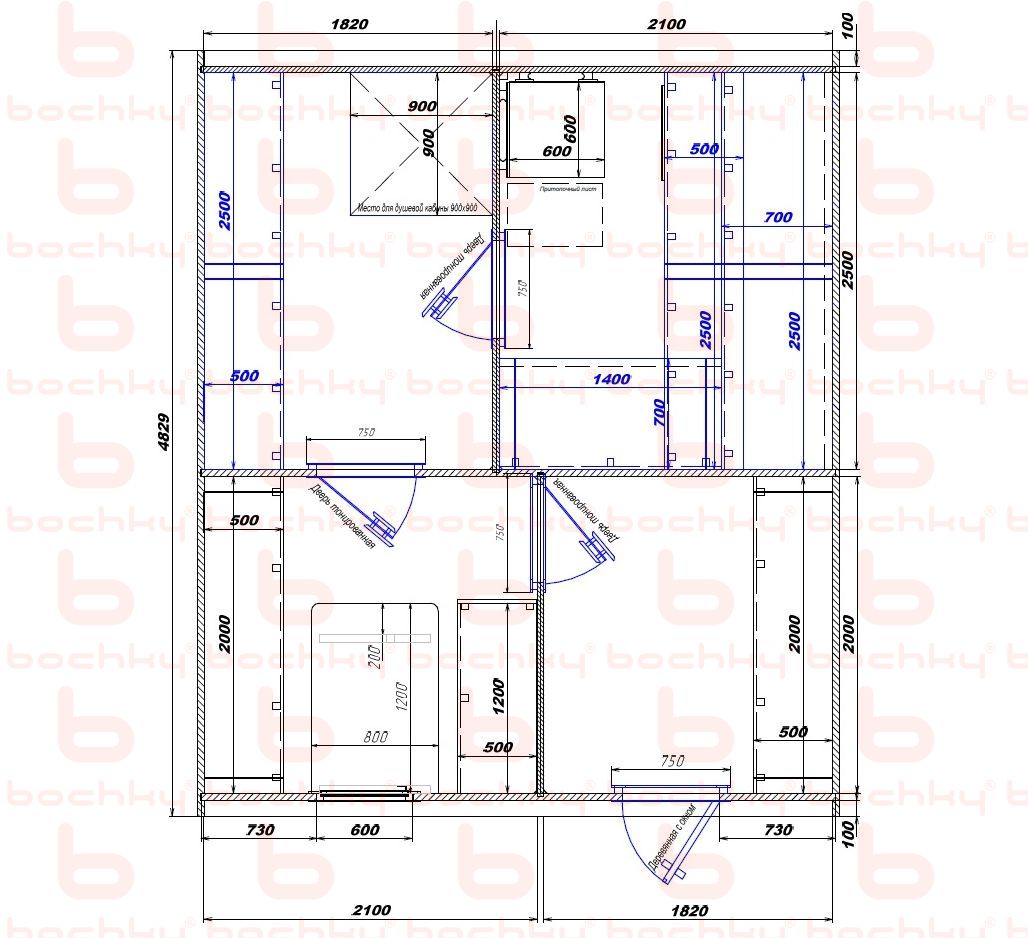 1820×2100-2100×1820 entrance on the right side of the oven at the blind bottom