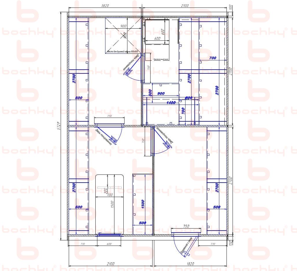 1820×2100-2100×1820 entrance on the right side of the oven at the blind bottom
