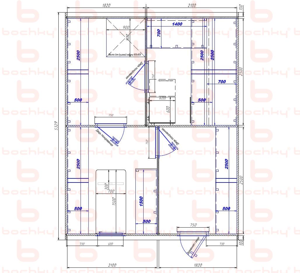 1820×2100-2100×1820 entrance to the right of the furnace at the middle bottom