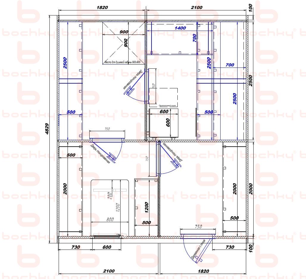 1820×2100-2100×1820 entrance to the right of the furnace at the middle bottom