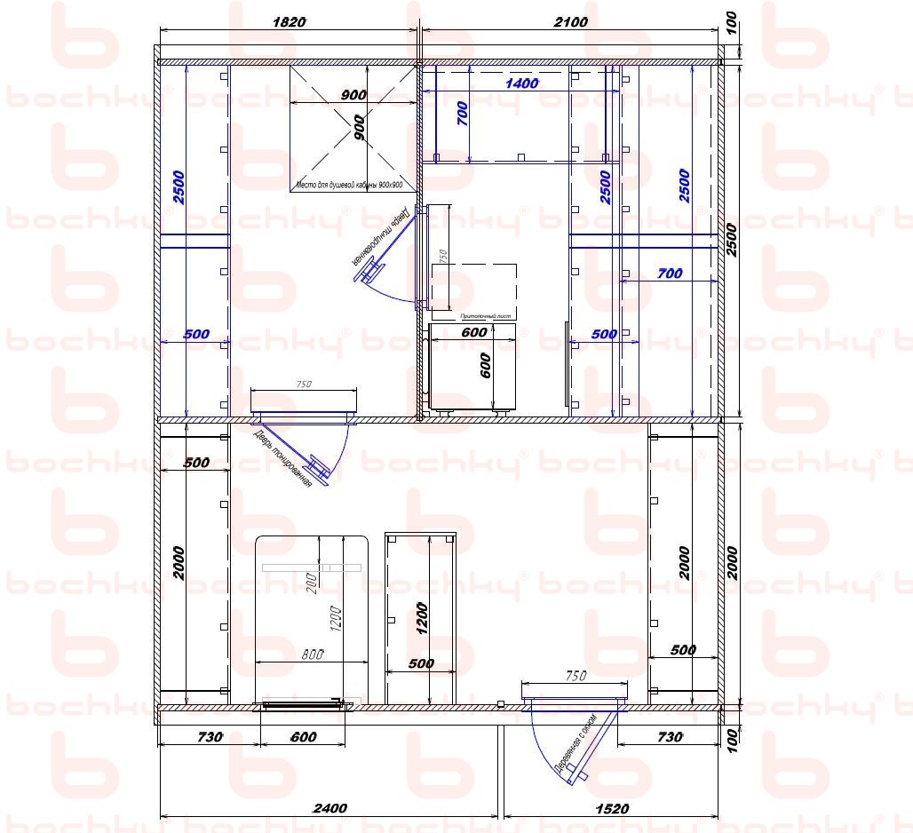 1820×2100-2400×1520 entrance on the right side of the oven at the middle bottom