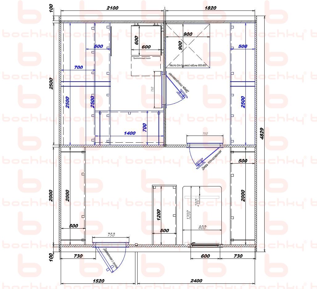 2100×1820-1520×2400 entrance on the left of the furnace at the blind bottom