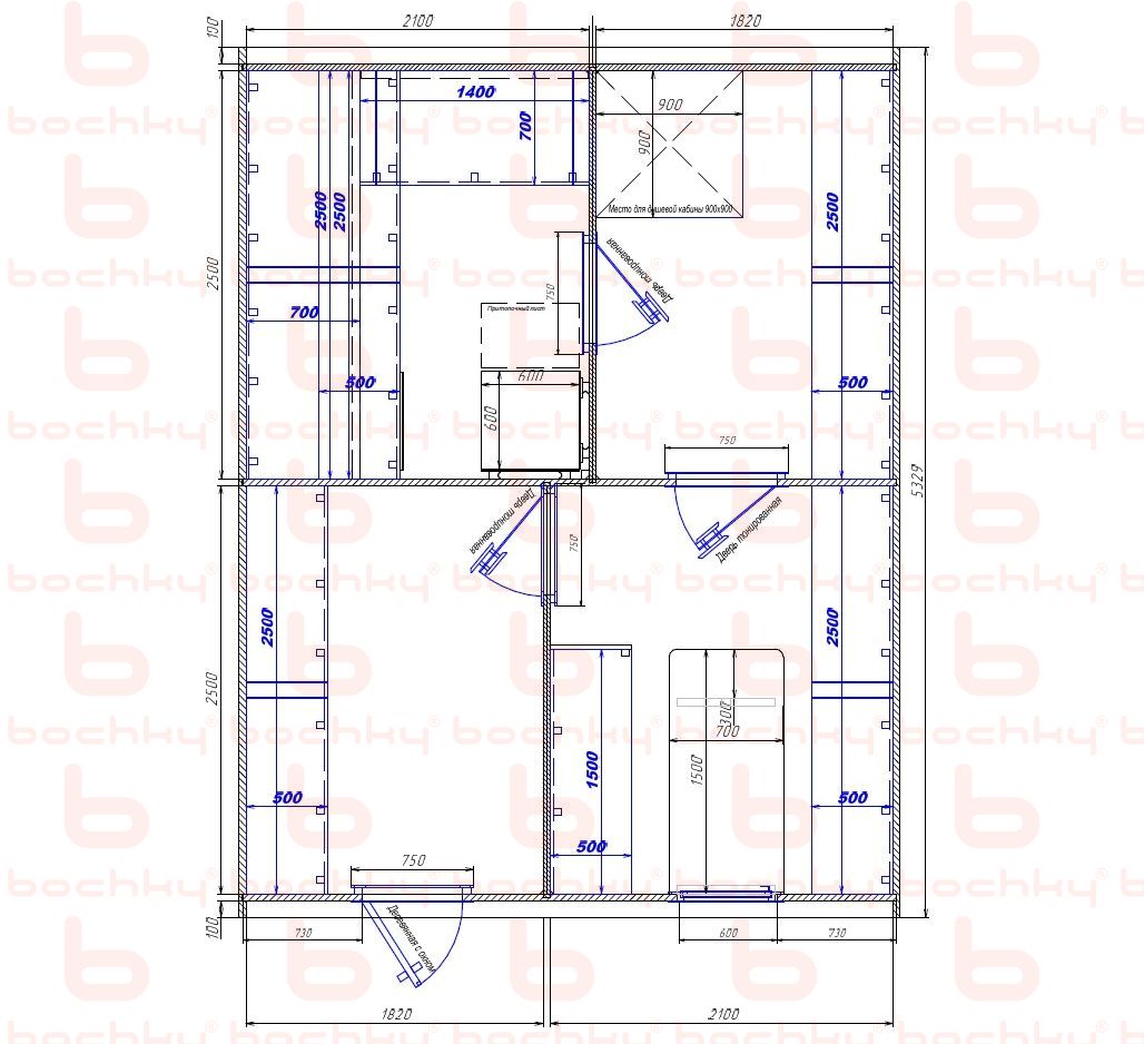 2100×1820-1820×2100 entrance left oven at the middle bottom