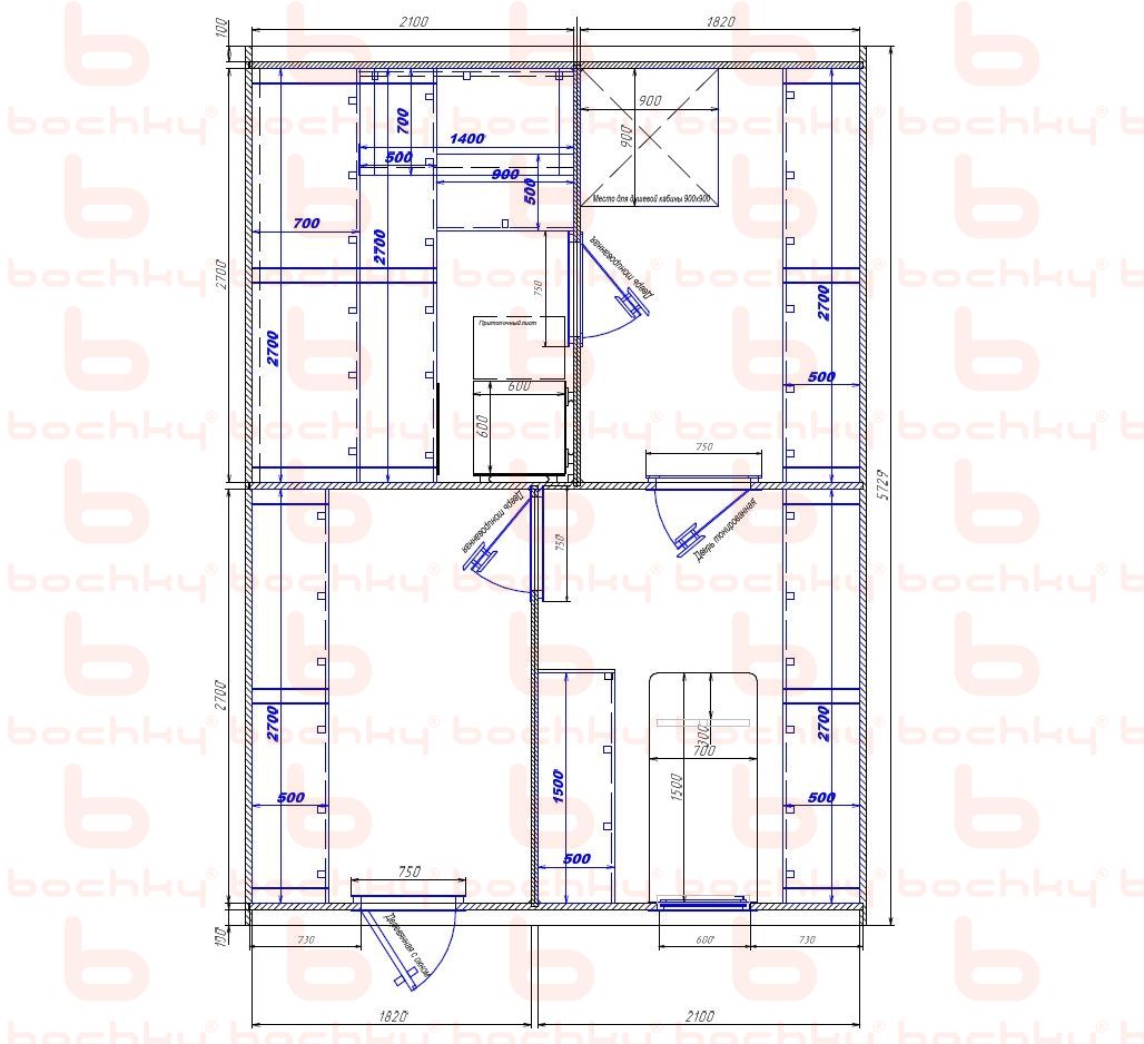 2100×1820-1820×2100 entrance left oven at the middle bottom