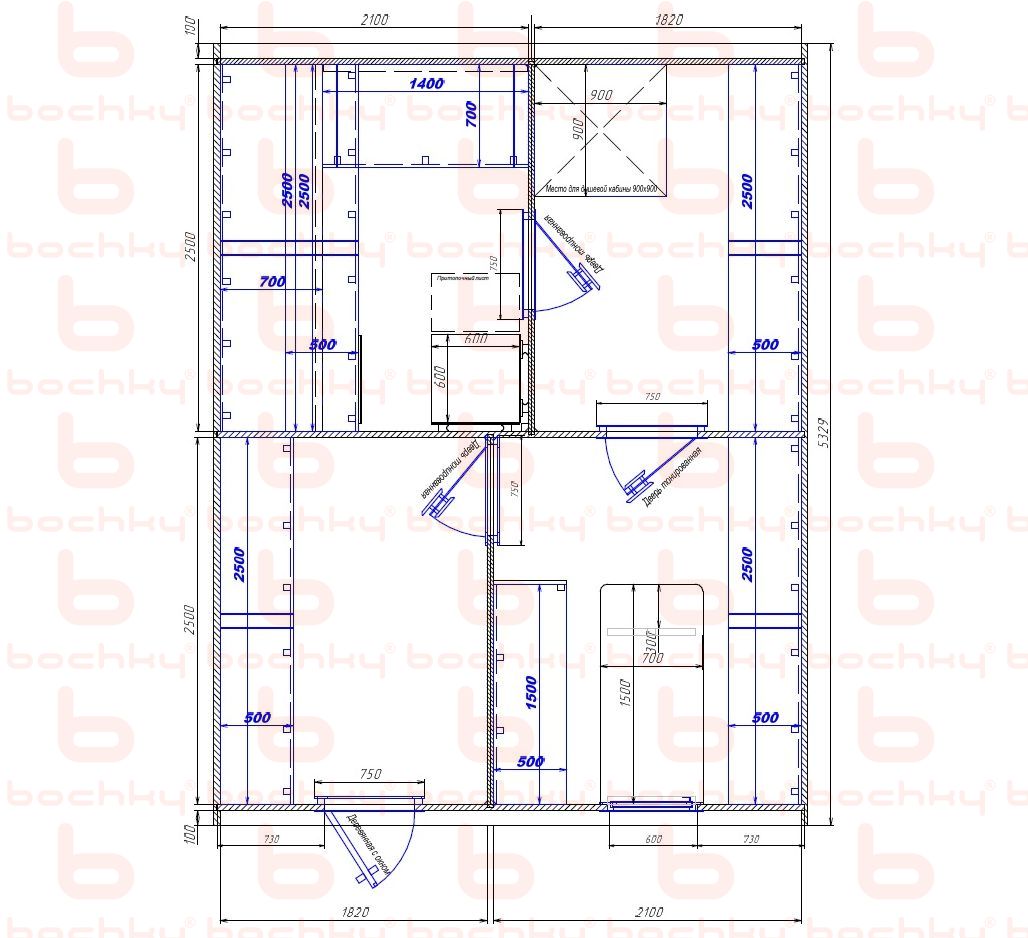 2100×1820-1820×2100 entrance on the left of the furnace at the blind bottom