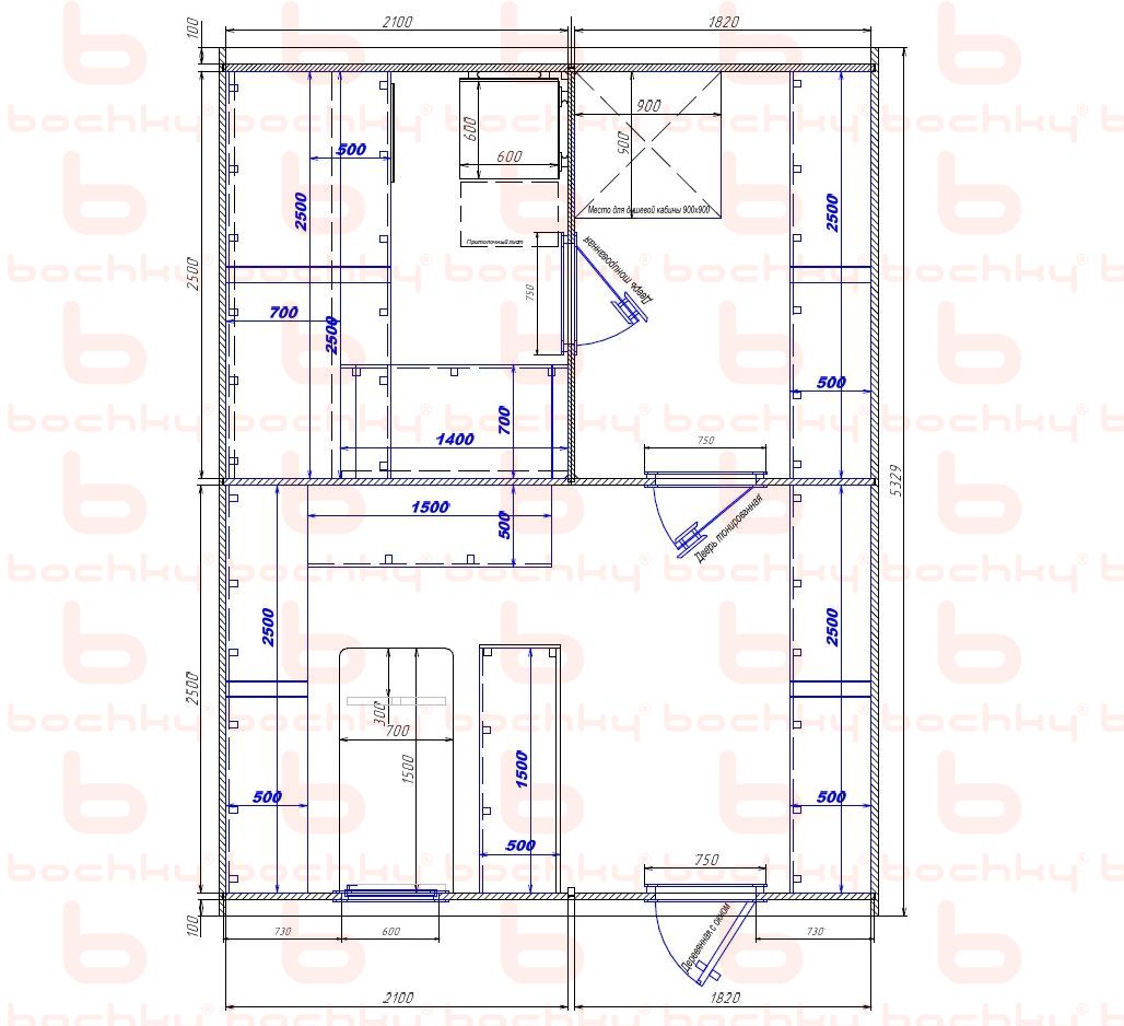 2100×1820-2100×1820 entrance on the right side of the oven at the blind bottom