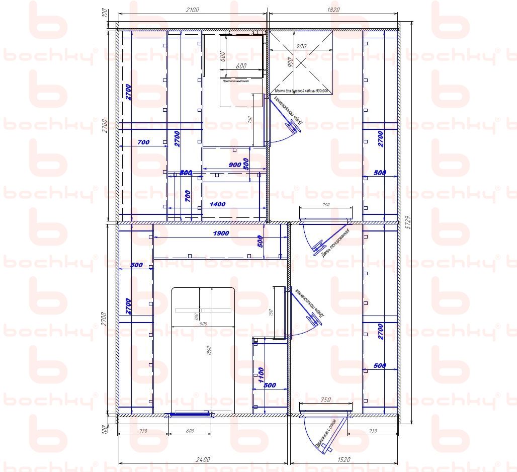 2100×1820-2400×1520 entrance on the right side of the oven at the blind bottom