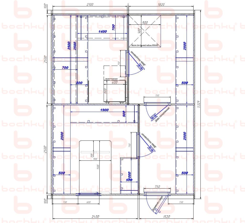 2100×1820-2400×1520 entrance on the right side of the oven at the middle bottom