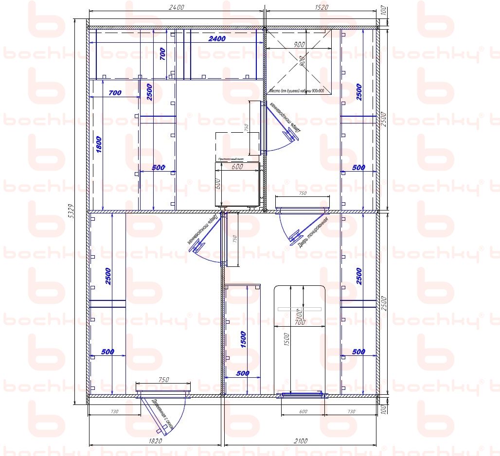 2400×1520-1820×2100 entrance left oven at the middle bottom