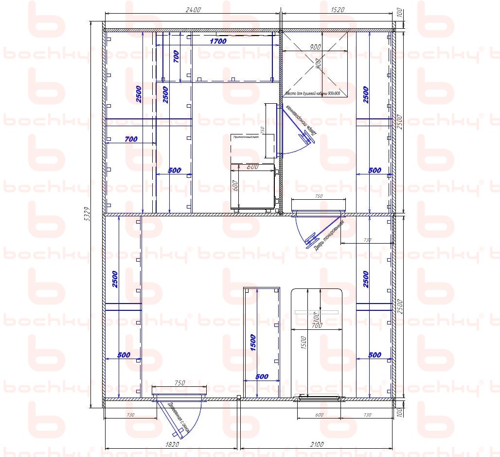 2400×1520-1820×2100 entrance left oven at the middle bottom