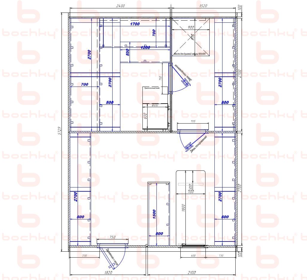 2400×1520-1820×2100 entrance left oven at the middle bottom