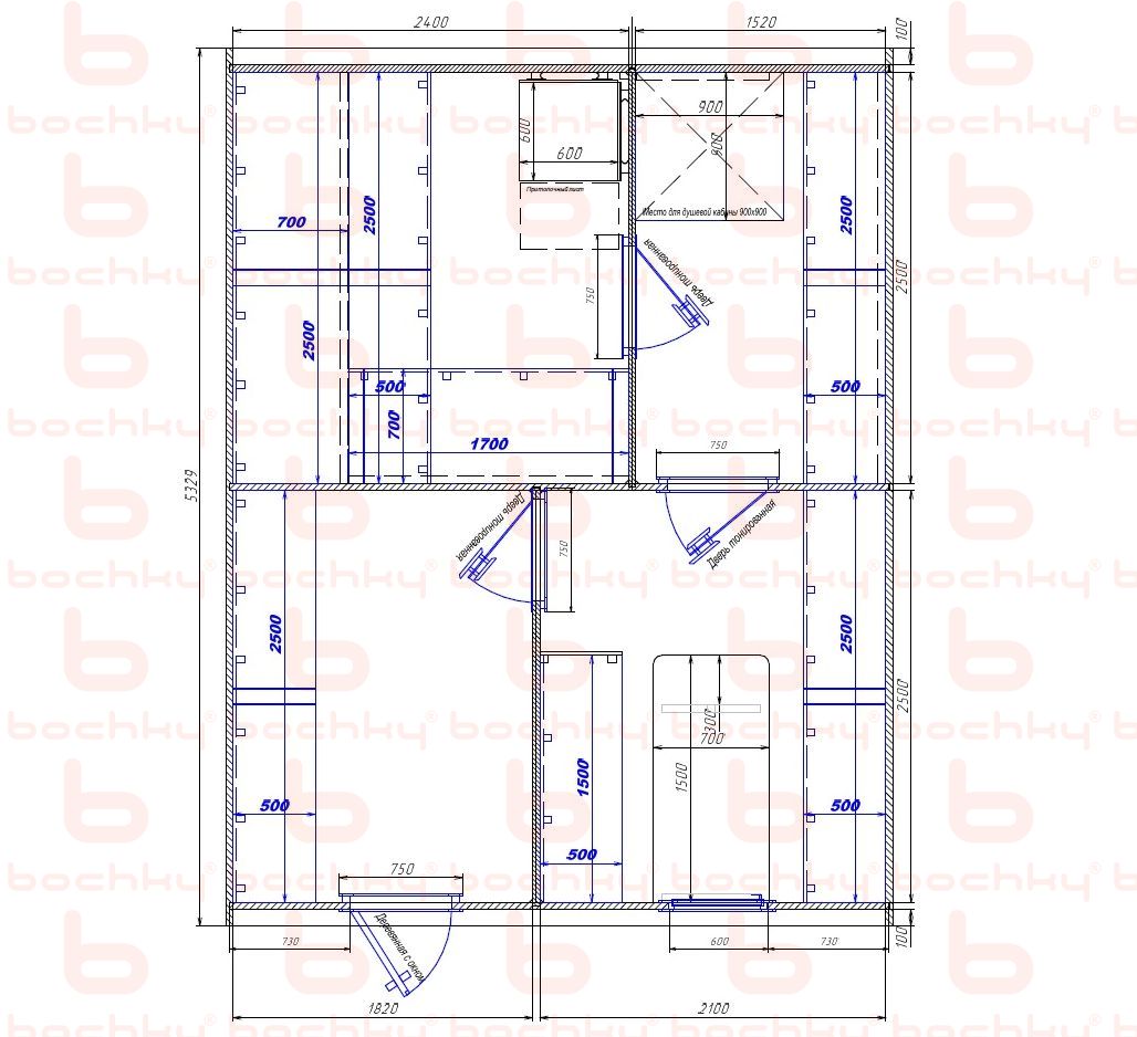 2400×1520-1820×2100 entrance to the left of the furnace at the blind bottom