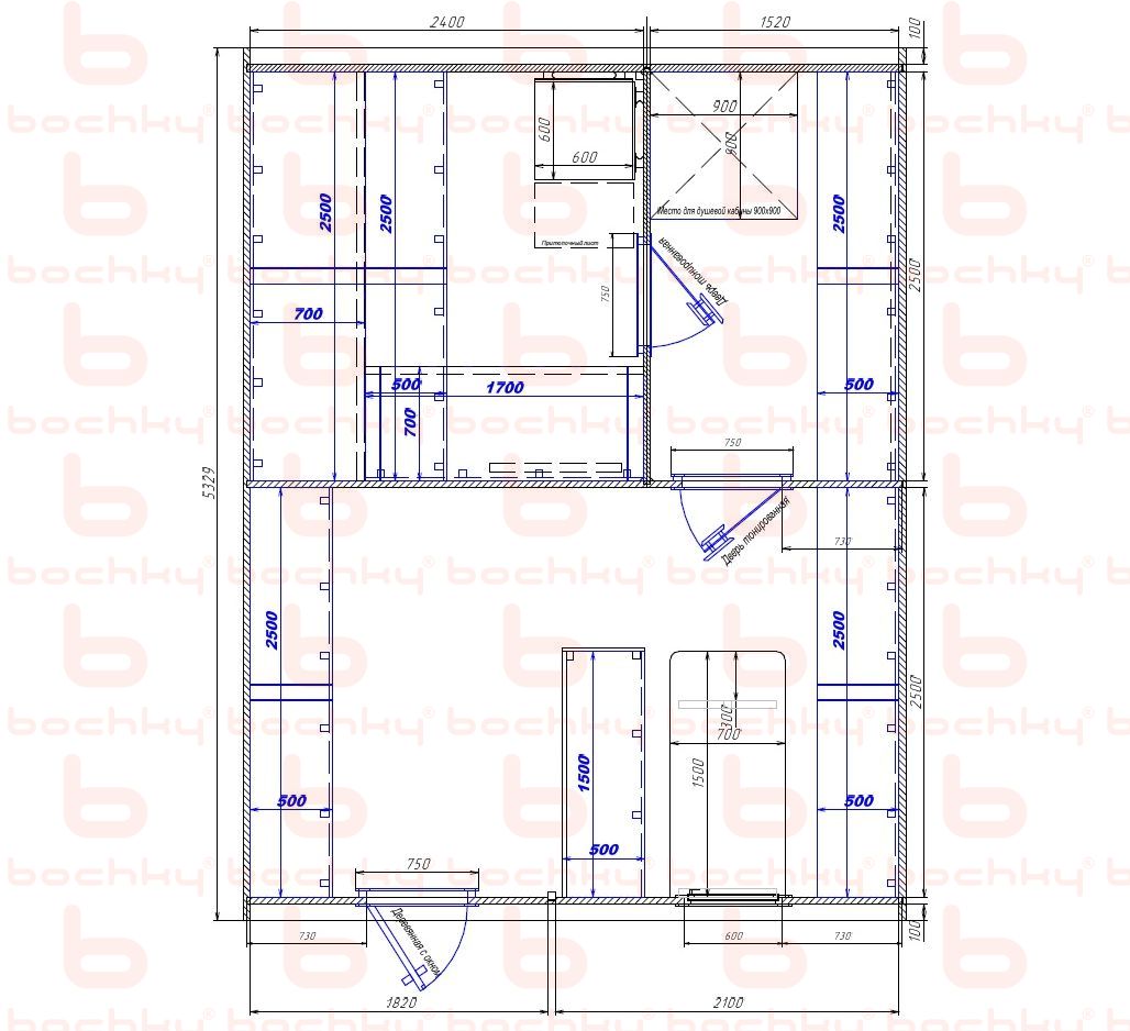 2400×1520-1820×2100 entrance to the left of the furnace at the blind bottom