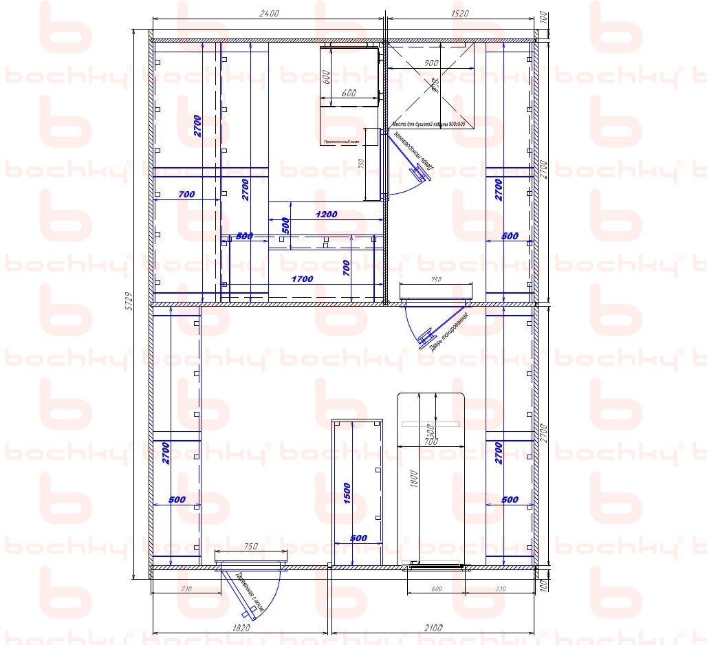 2400×1520-1820×2100 entrance to the left of the furnace at the blind bottom