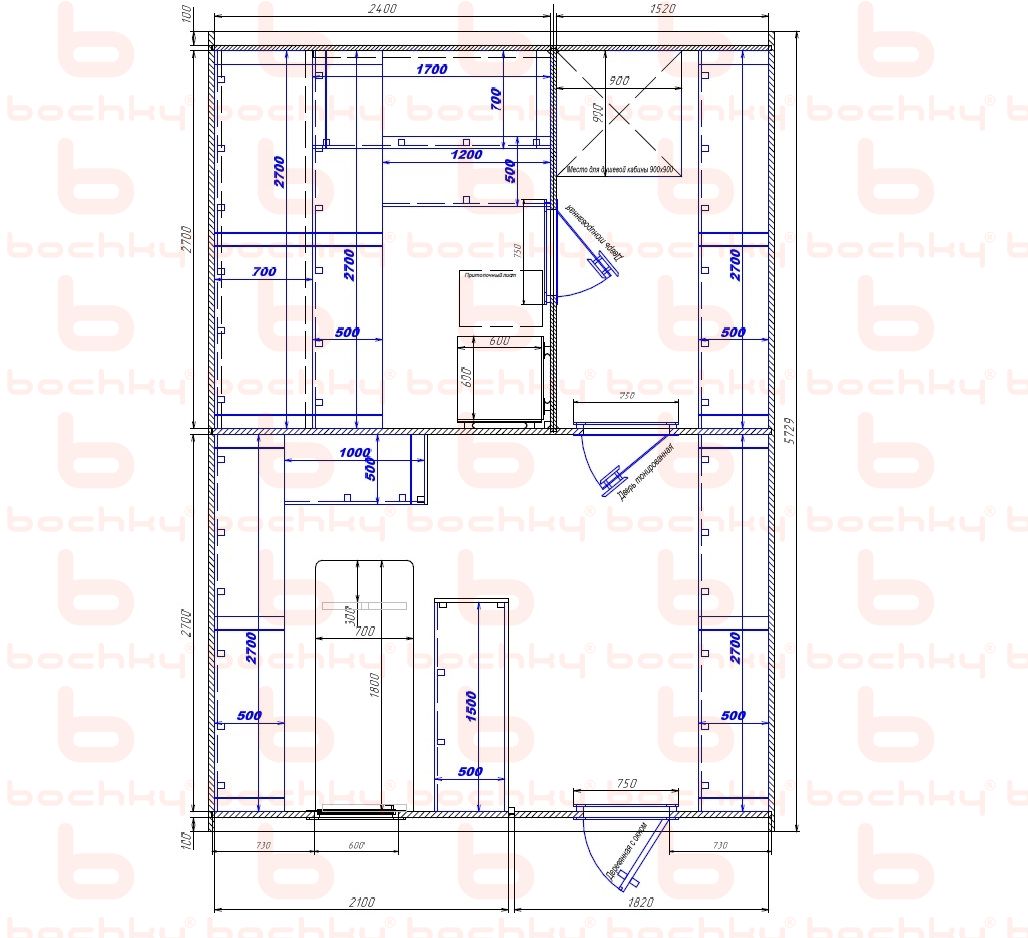 1520×2400-2100×1820 entrance on the right side of the oven at the middle bottom