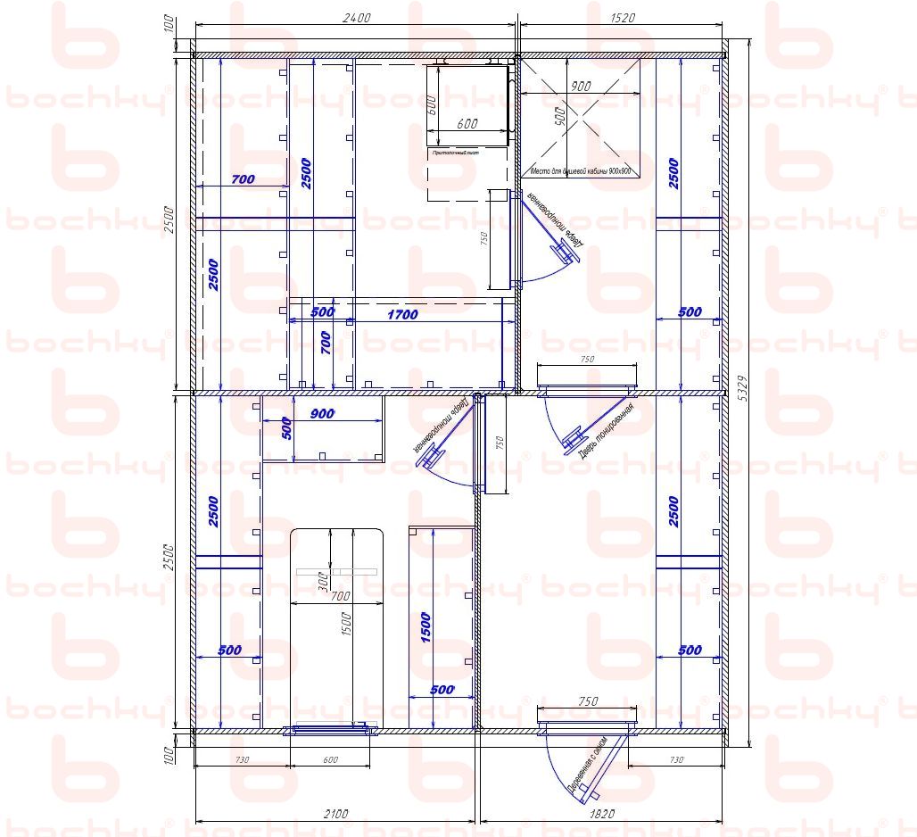 2400×1520-2100×1820 entrance on the right side of the oven at the blind bottom
