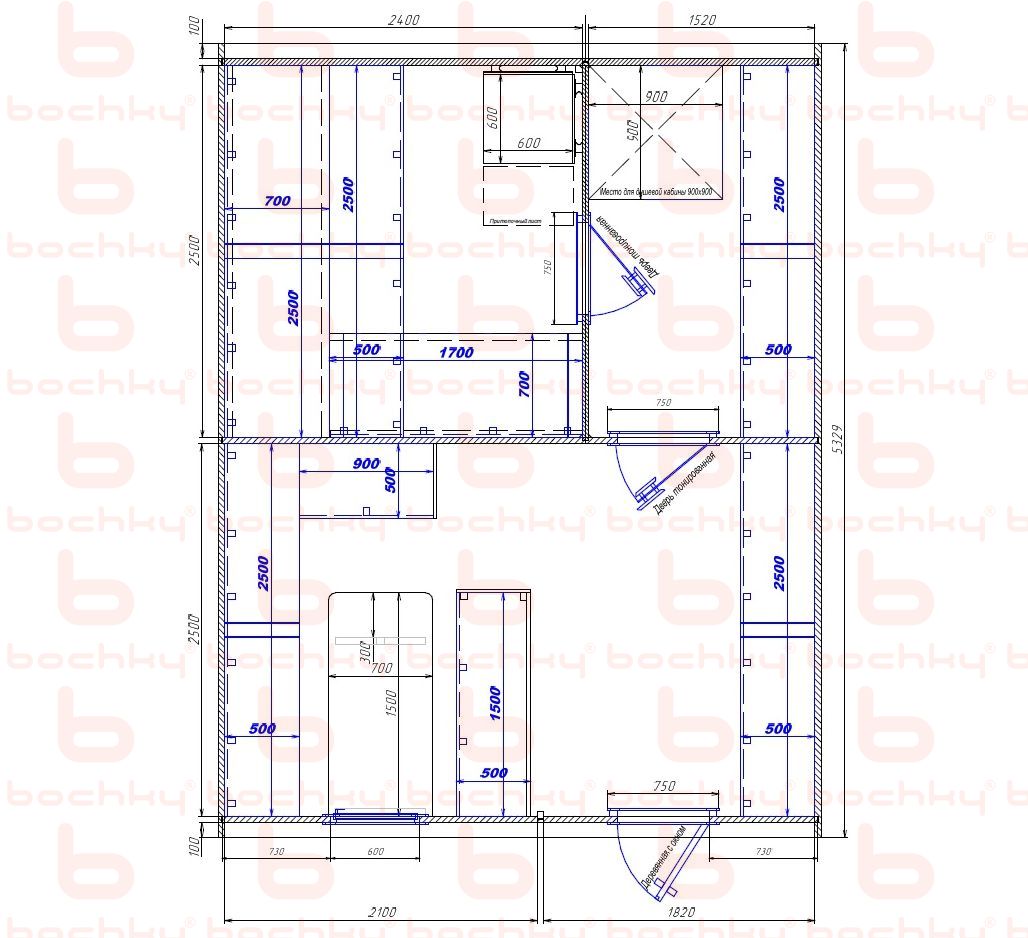 2400×1520-2100×1820 entrance on the right side of the oven at the blind bottom