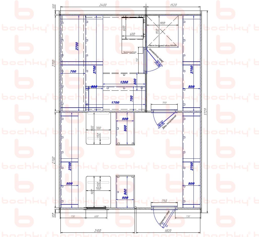 2400×1520-2100×1820 entrance on the right side of the oven at the blind bottom Var 2