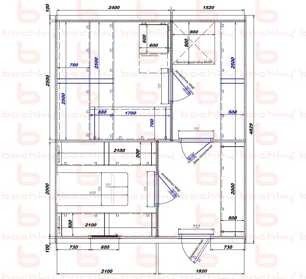 2400×1520-2100×1820 entrance on the right side of the oven at the blind bottom Var 2