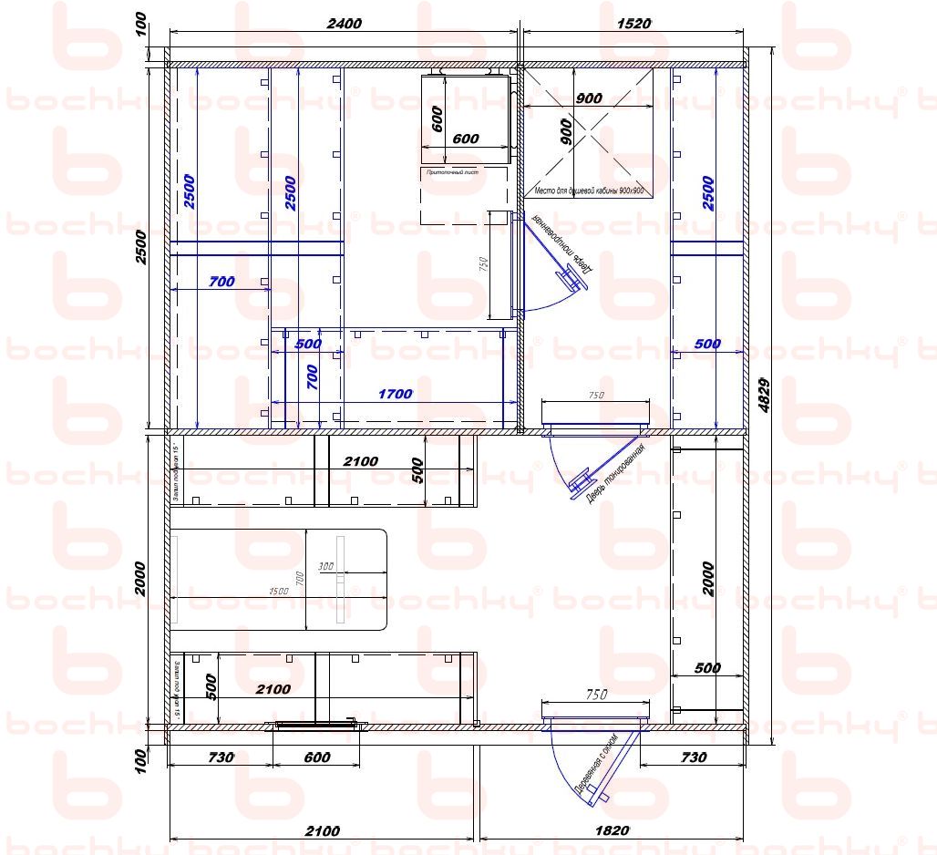 2400×1520-2100×1820 entrance on the right side of the oven at the blind bottom Var 2