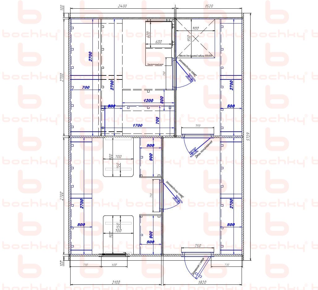 2400×1520-2100×1820 entrance on the right side of the oven at the blind bottom Var 2