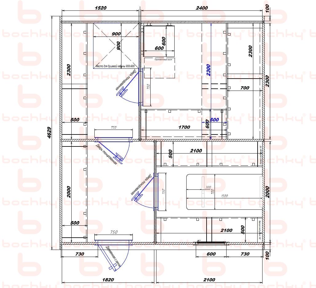 1520×2400-1820×2100 entrance on the left of the furnace at the blind bottom Var 2